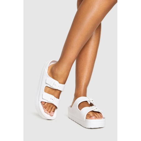Klobige Slides Mit Doppelter Schnalle - White - 38, White