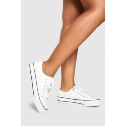 Geschnürte Low-Top Platform-Sneaker - White - 37, White