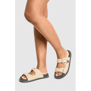 Slides Mit Doppelten Riemen - Beige - 39, Beige