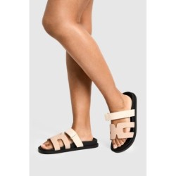 Breite Passform Kontrast Cut-Out Slides - Taupe - 38, Taupe