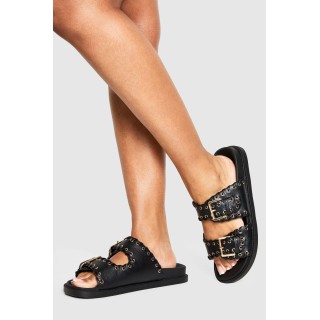 Breite Passform Slides Mit Doppelten Riemen - Black - 38, Black