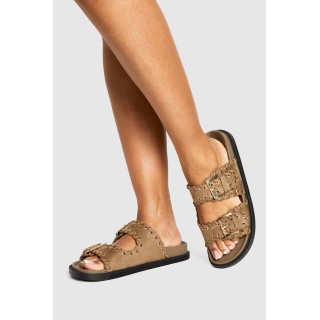 Breite Passform Slides Mit Doppelten Riemen - Taupe - 38, Taupe