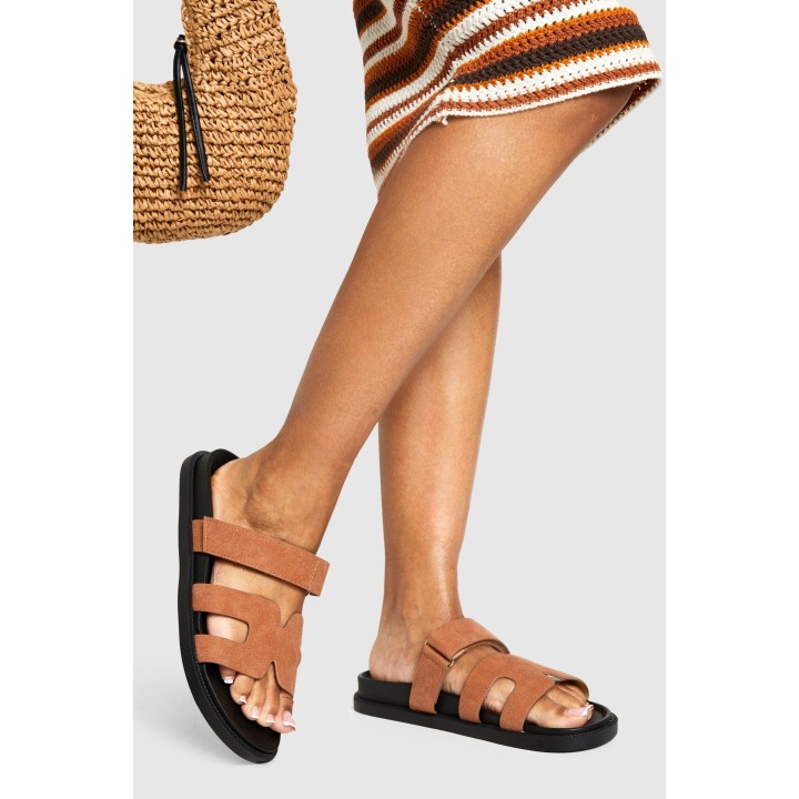 Cut-Out Slides Aus Wildlederimitat - Rust - 38, Rust