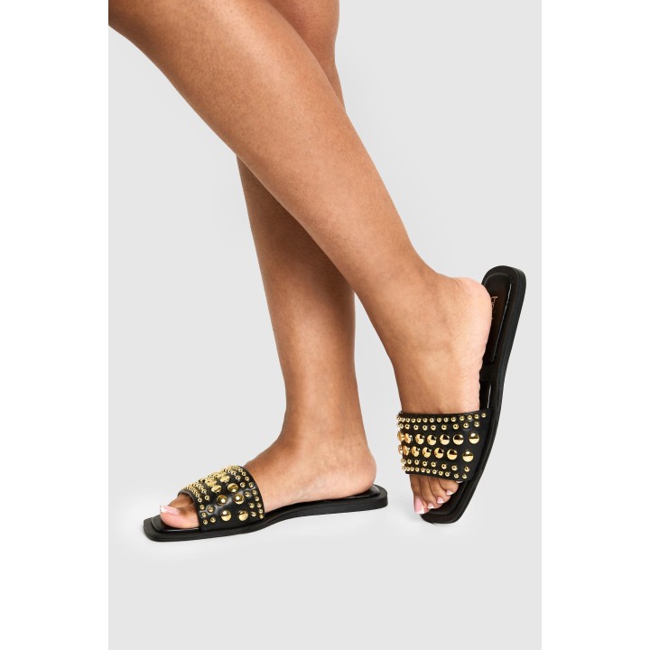 Goldene Sandalen Mit Nieten - Black - 38, Black