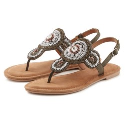 LASCANA Zehentrenner, Sandale, Pantolette in Glitzer-Optik und softer Lederinnensohle