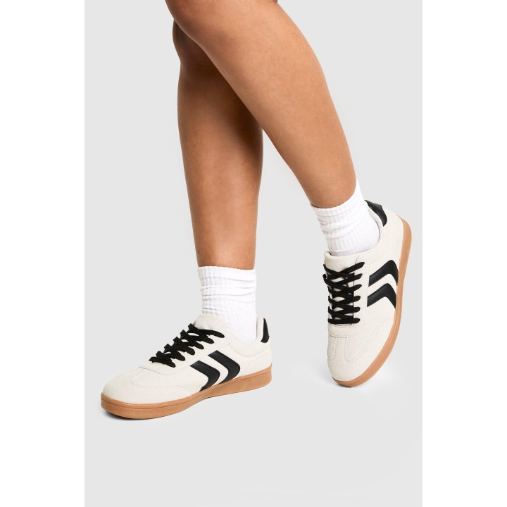 Flache Sneaker Mit Kontrast-Streifen - Ecru - 38, Ecru