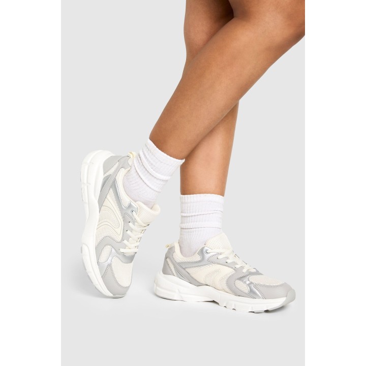 Klobige Kontrast-Sport-Sneaker - Silver - 38, Silver