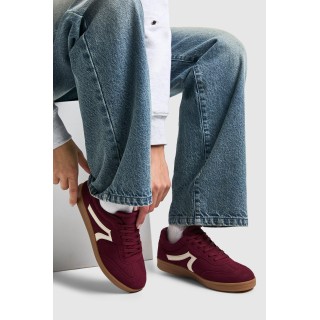 Flache Sneaker Aus Wildlederimitat Mit Kontrast-Streifen - Burgundy - 38, Burgundy