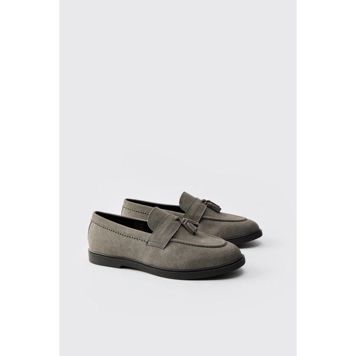 Loafer aus Wildlederimitat mit Quasten - Grau - 41, Grau