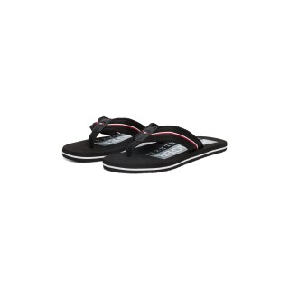 Tommy Hilfiger Zehentrenner "CORPORATE HILFIGER BEACH SANDAL", Dianette, Sommerschuh, Flats, Bequemschuh mit Streifen