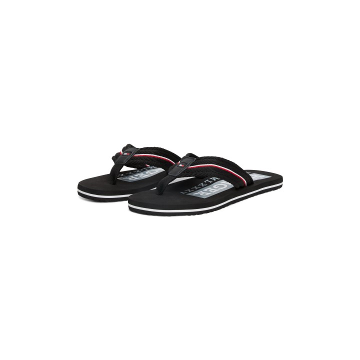 Tommy Hilfiger Zehentrenner "CORPORATE HILFIGER BEACH SANDAL", Dianette, Sommerschuh, Flats, Bequemschuh mit Streifen