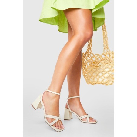 Breite Passform Überkreuzte Heels Mit Mittelhohem Blockabsatz - Cream - 38, Cream