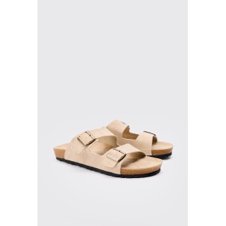 Sandalen aus Wildlederimitat mit doppelter Schnalle - Taupe - 43, Taupe
