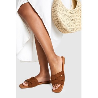 Breite Passform Basic Mules Aus Wildlederimitat - Tan - 38, Tan