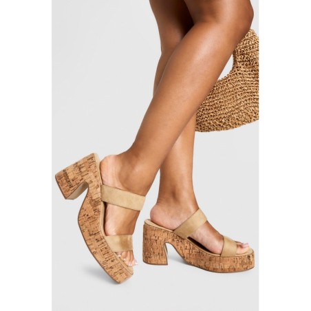 Breite Passform Kork Platform-Mules Mit Absatz - Taupe - 38, Taupe