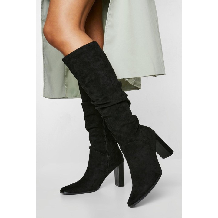 Geraffte Stiefel Mit Blockabsatz - Black - 40, Black