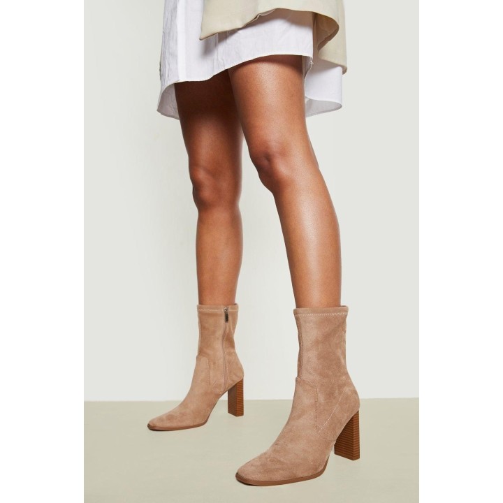 Eckige Socken-Stiefel Mit Absatz - Taupe - 39, Taupe