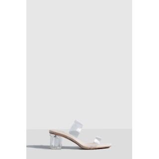 Transparente Mules Mit Doppelten Riemchen Und Blockabsatz - Nude - 38, Nude