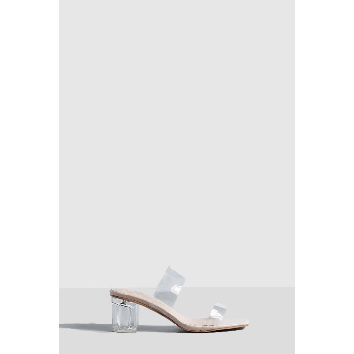 Transparente Mules Mit Doppelten Riemchen Und Blockabsatz - Nude - 38, Nude