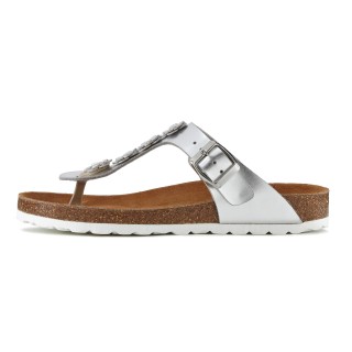 LASCANA Zehentrenner "Sandale, Pantolette, offener Schuh, Sommerschuh,", mit modischer Applikation und Komfortkorkfußbett aus