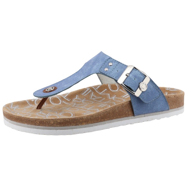 TOM TAILOR Zehentrenner, Flats, Sommerschuh, Dianette, Strandschuh in Jeans Optik