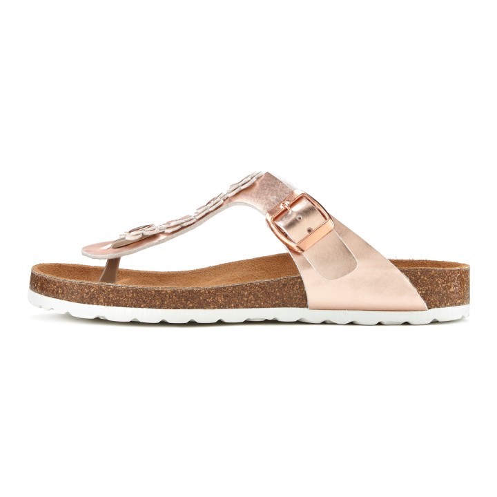 LASCANA Zehentrenner "Sandale, Pantolette, offener Schuh, Sommerschuh,", mit modischer Applikation und Komfortkorkfußbett aus