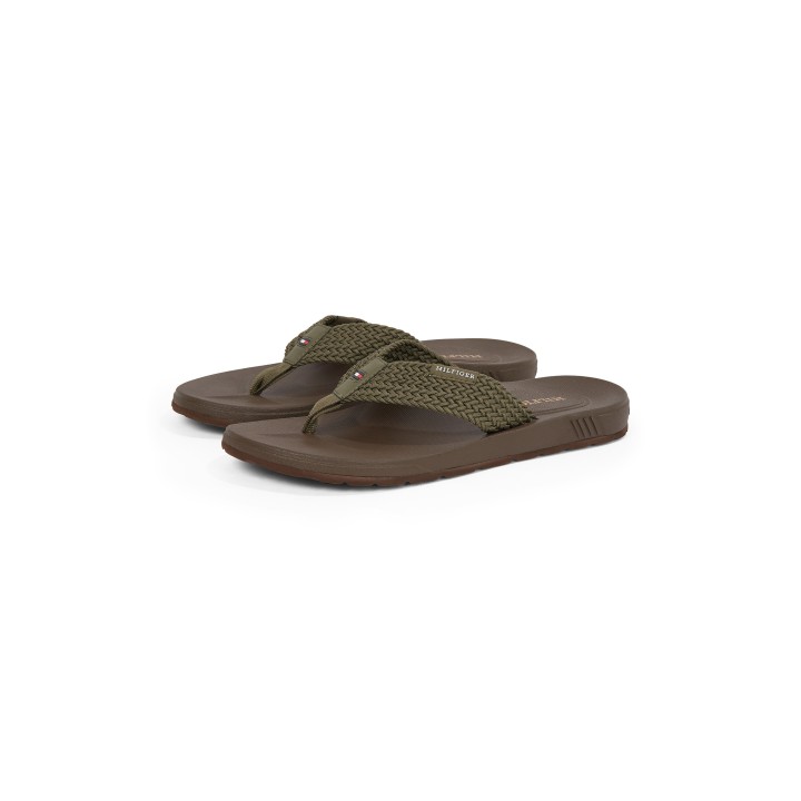 Tommy Hilfiger Zehentrenner "MOLDED HILFIGER WEB BEACH SANDAL", Sommerschuh, Flats, Strandschuh mit seitlichem Logoschriftzug