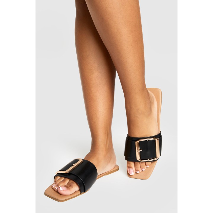 Breite Passform Mules Mit Oversize Schnalle - Black - 38, Black