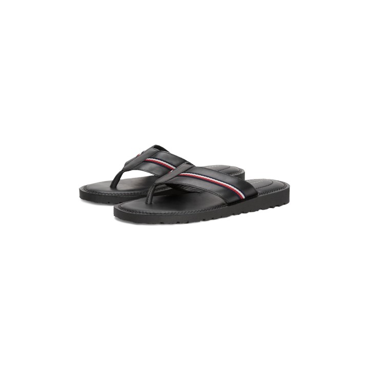 Tommy Hilfiger Zehentrenner "CORE HILFIGER TOE POST LH SANDAL", Sommerschuh, Strandschuh, Dianette mit Streifen in Tommy-Farb
