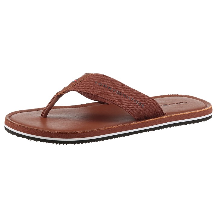 Tommy Hilfiger Zehentrenner "HILFIGER LEATHER BEACH SANDAL", Dianette, Sommerschuh, Strandschuh mit Logo