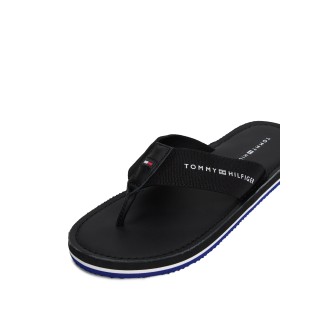 Tommy Hilfiger Zehentrenner "HILFIGER LEATHER BEACH SANDAL", Dianette, Sommerschuh, Strandschuh mit Logo