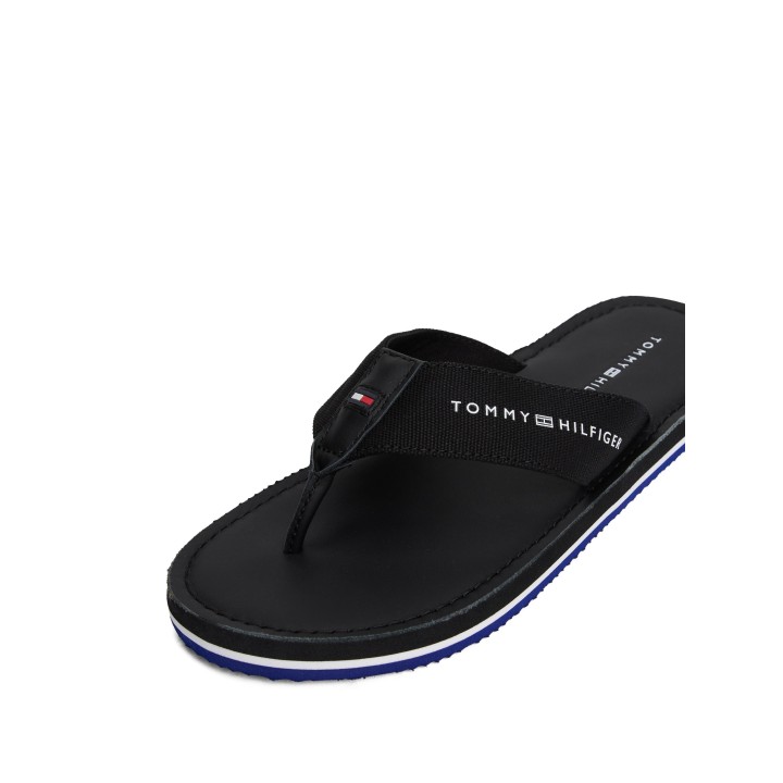 Tommy Hilfiger Zehentrenner "HILFIGER LEATHER BEACH SANDAL", Dianette, Sommerschuh, Strandschuh mit Logo