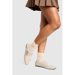 Ballerinas Aus Leinen Mit Riemchen - Natural - 39, Natural