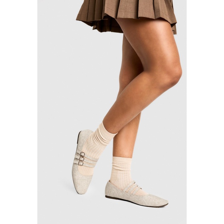 Ballerinas Aus Leinen Mit Riemchen - Natural - 39, Natural