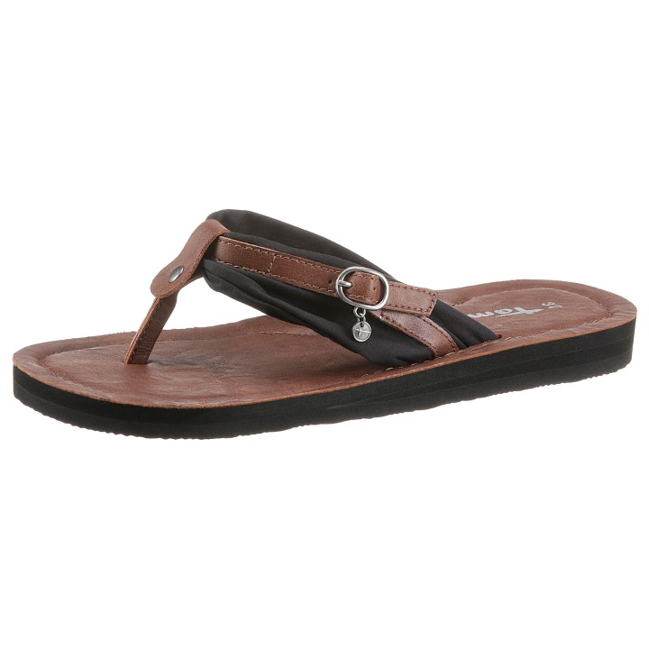 Tamaris Zehentrenner "AVRIL", Sommerschuh, Flats, Schlappen mit T-Logoanhänger