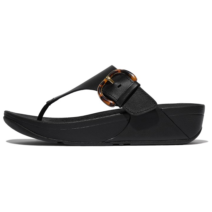 Fitflop Zehentrenner "LULU RESIN-BUCKLE LEATHER TOE-POST SANDALS", Pantolette, Slides, Flats mit verstellbarer Schnalle