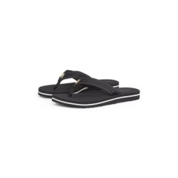 Tommy Hilfiger Zehentrenner "HILFIGER WEBBING BEACH SANDAL", Sommerschuh, Flats, Bequemschuh, Dianette mit zweifarbiger Sohle
