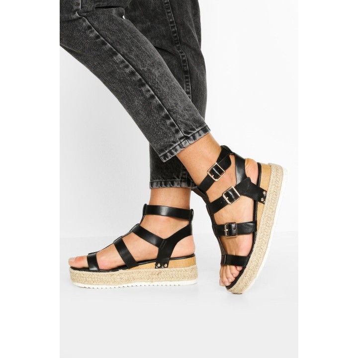 Riemchen-Flatforms Im Römerdesign - Schwarz - 38, Schwarz