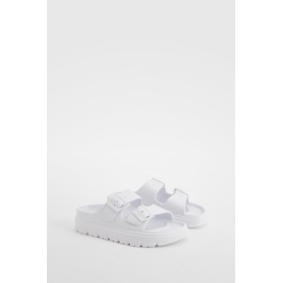 Breite Passform Sliders Mit Doppelten Riemchen Und Schnalle - White - 36, White