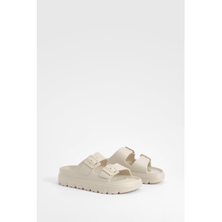 Breite Passform Sliders Mit Doppelten Riemchen Und Schnalle - Beige - 36, Beige