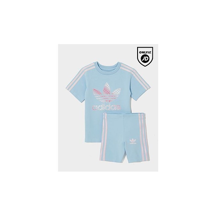 adidas Originals Girls' Trefoil Print T-Shirt/Shorts Set Infant - Blue, Blue