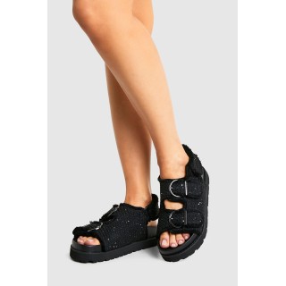 Breite Passform Bouclee Dad-Sandalen - Black - 37, Black