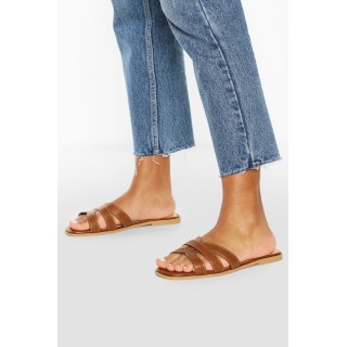 Breite Passform Überkreuzte Slides - Lohbraun - 38, Lohbraun