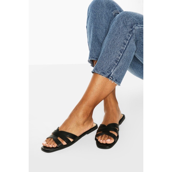 Breite Passform Überkreuzte Slides - Schwarz - 37, Schwarz