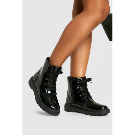 Geschnürte Basic Lack-Wanderstiefel - Black - 37, Black
