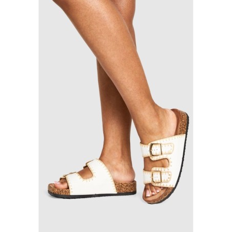 Slides Mit Kontrast-Naht Und Doppelter Schnalle - White - 37, White