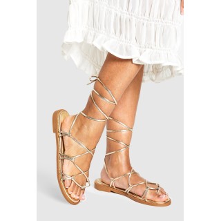 Breite Passform Geschnürte Sandalen - Gold - 37, Gold