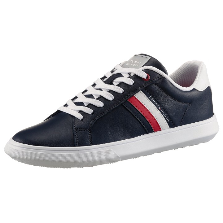 Tommy Hilfiger Sneaker "ESSENTIAL LEATHER CUPSOLE", mit typischen Streifen, Freizeitschuh, Halbschuh, Schnürschuh