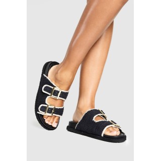 Breite Passform Gehäkelte Sandalen Mit Kontrast-Detail - Black - 38, Black