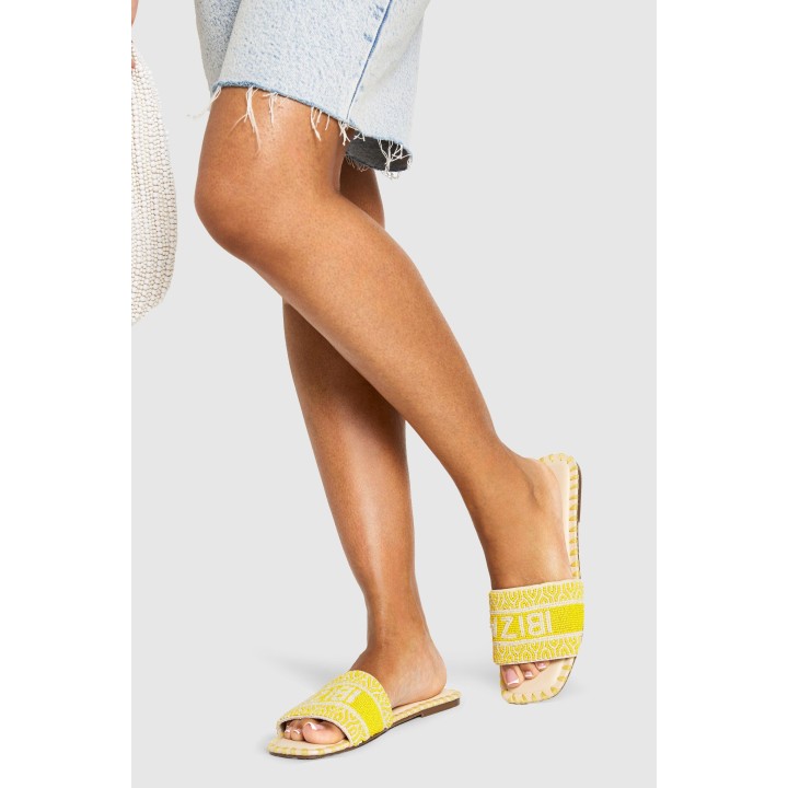 Ibiza Perlen-Slides - Yellow - 38, Yellow